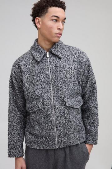 Oversized Boxy Boucle Harrington Jacket grey