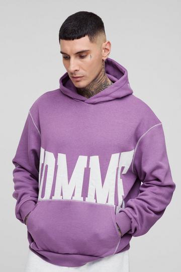 Tall Oversized Boxy Keperstof Hoodie Met Contrasterende Stiksels purple