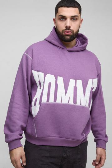 Plus Oversized Boxy Keperstof Hoodie Met Contrasterende Stiksels purple