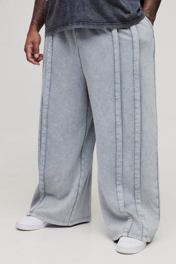 Plus Heavy Weight Extreme Wide Leg Seam Detail Acid Wash Jogger charcoal