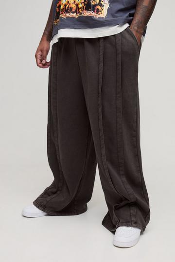 Plus Heavy Weight Extreme Wide Leg Seam Detail Acid Wash Jogger chocolate