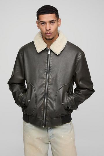 Detachable Borg Collar Aviator Bomber Jacket brown