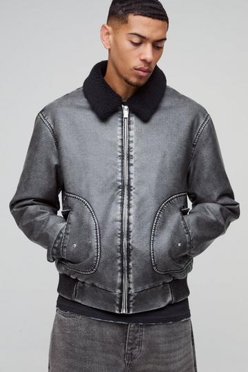 Detachable Borg Collar Aviator Bomber Jacket black