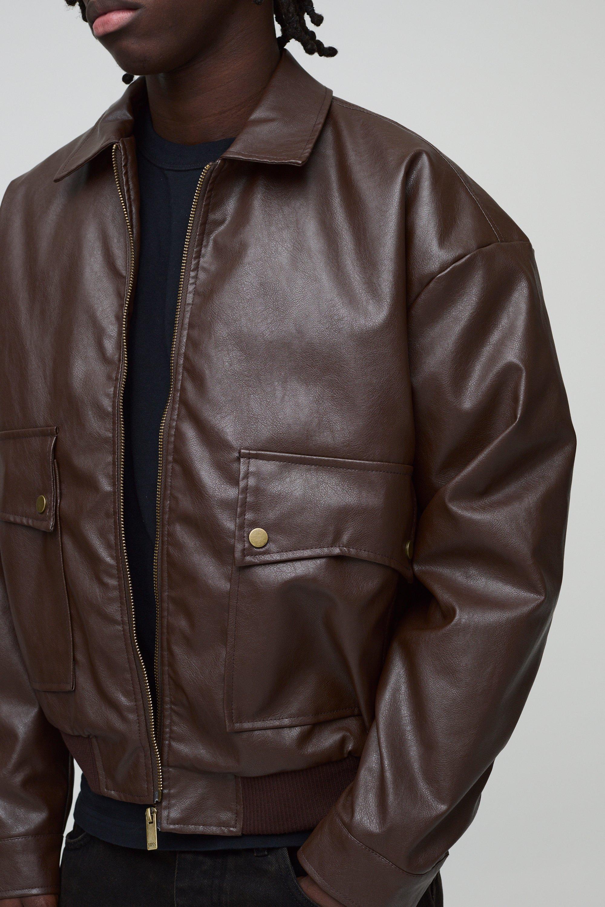 Man Oversized Boxy PU Western Bomber Jacket | boohoo USA Man Oversized Boxy PU Western Bomber Jacket | boohoo USA