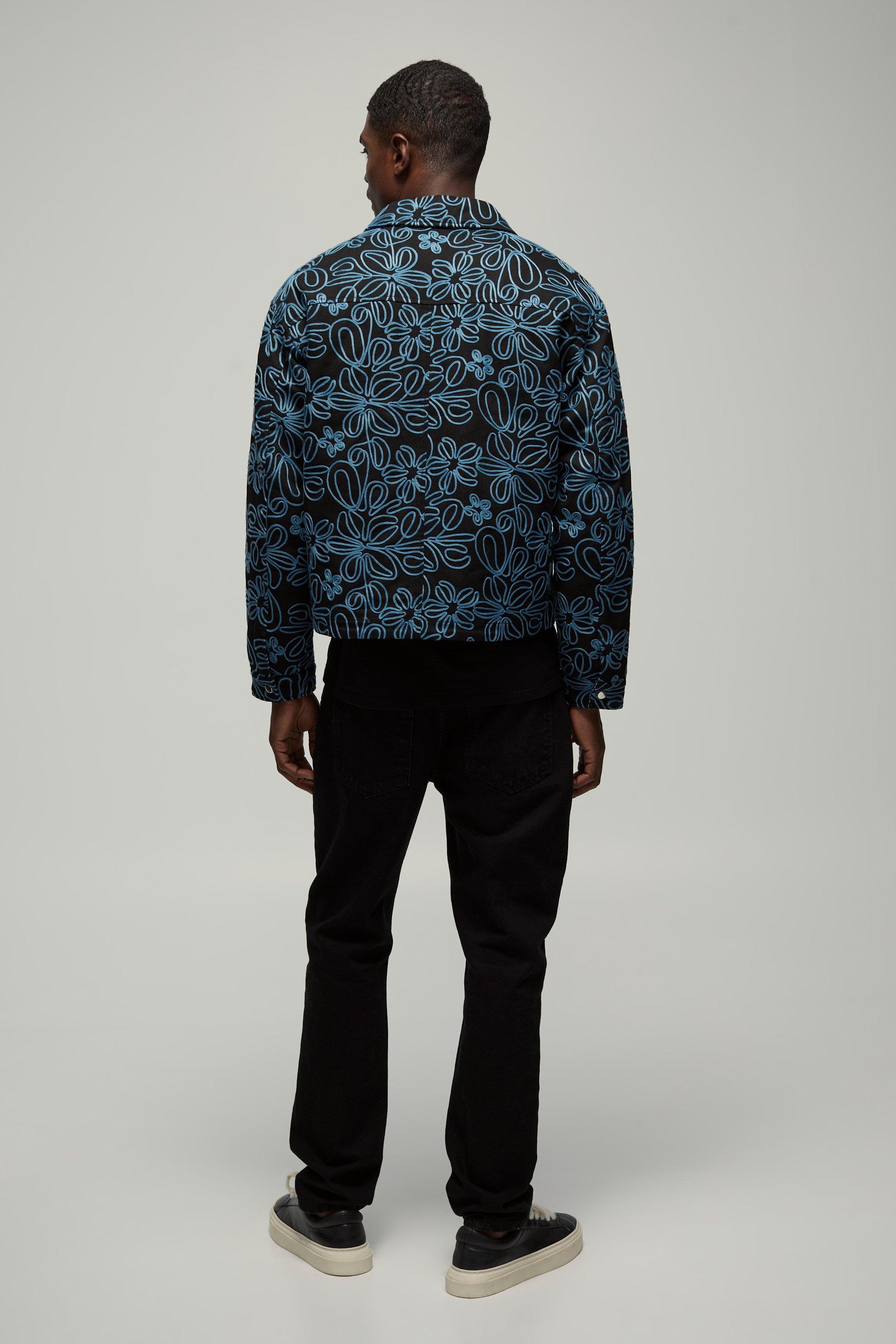 Boxy All Over Applique Floral Twill Harrington Jacket Boxy All Over Applique Floral Twill Harrington Jacket