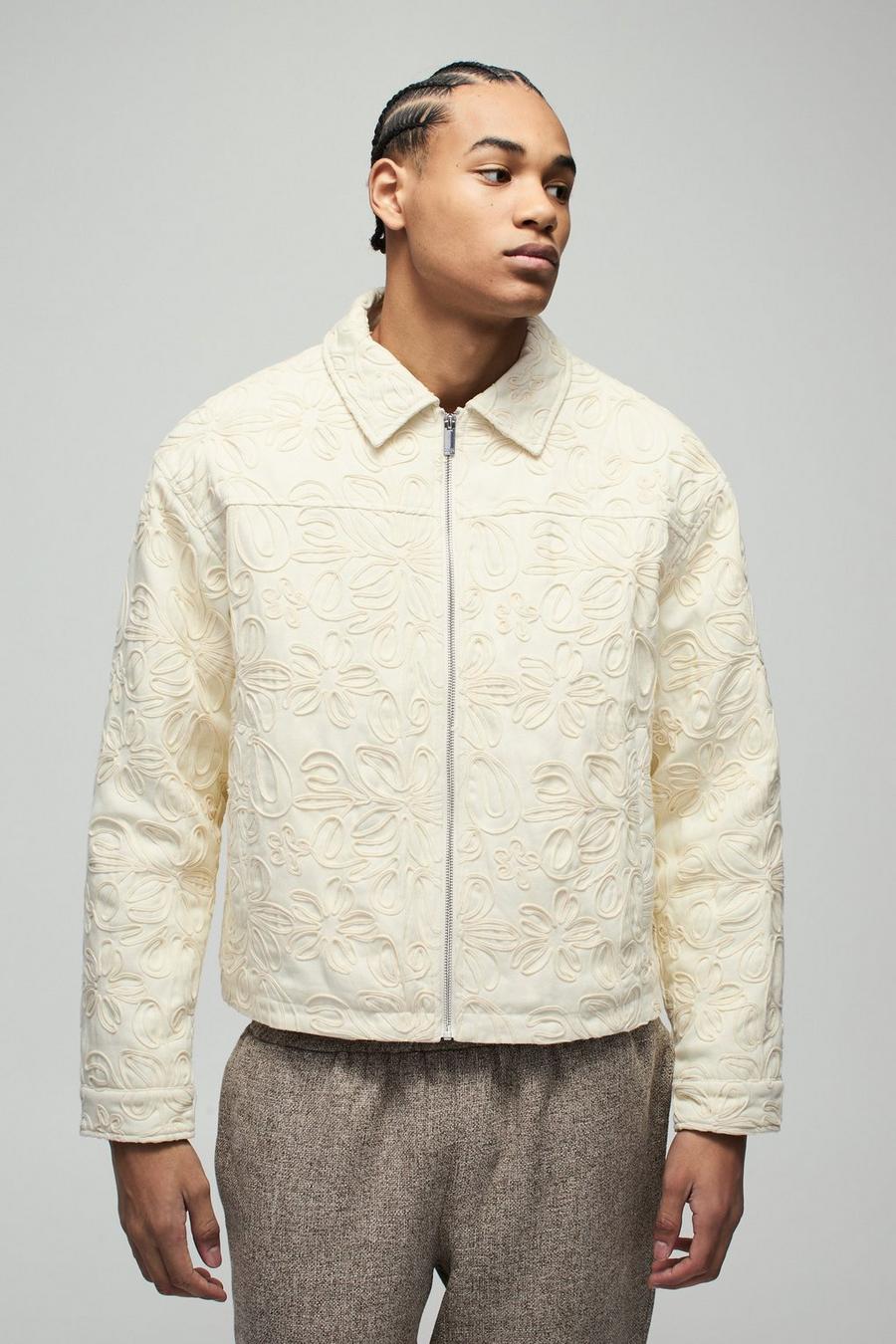Boxy All Over Applique Floral Twill Harrington Jacket Boxy All Over Applique Floral Twill Harrington Jacket