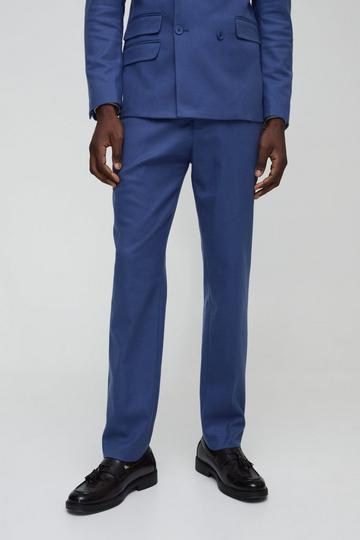 Blue Slim Fit Textured Tailored Trouser