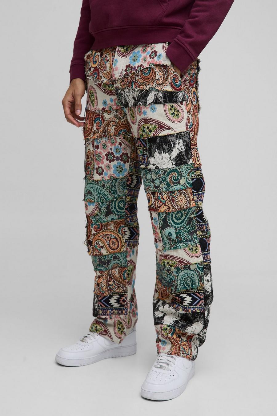 Relaxed Tapestry Patchwork Trousers | boohoo USA Relaxed Tapestry Patchwork Trousers | boohoo USA
