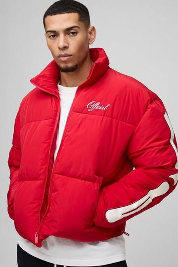 Boxy Funnel Neck Skeleton Puffer Jacket red