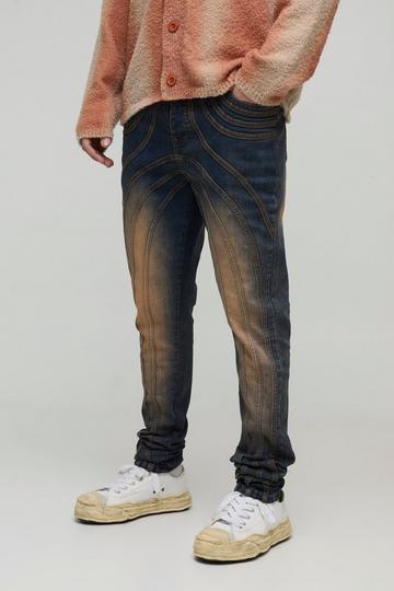 Skinny Stacked Washed Panelled Biker Jeans antique wash