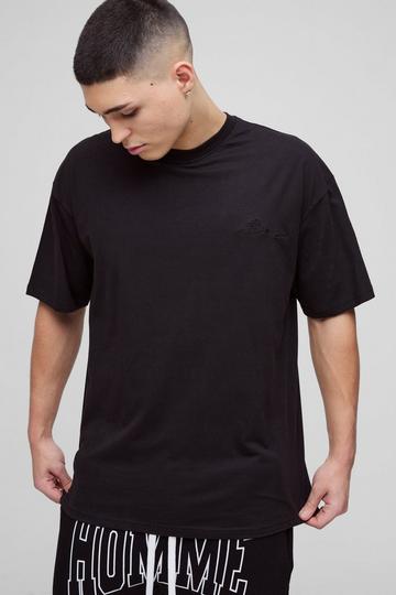 Oversized BM Signature Embroidered Crew Neck T-shirt black