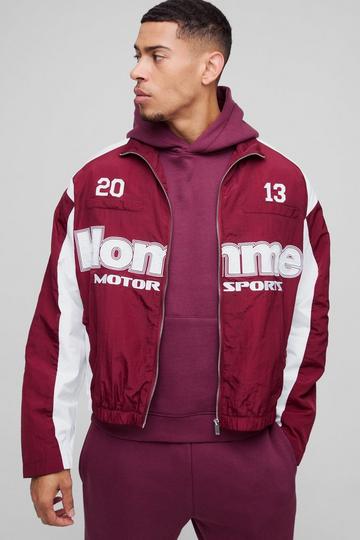 Gekreukelde Nylon Color Block Trainingsjas Met Hoge Kraag burgundy