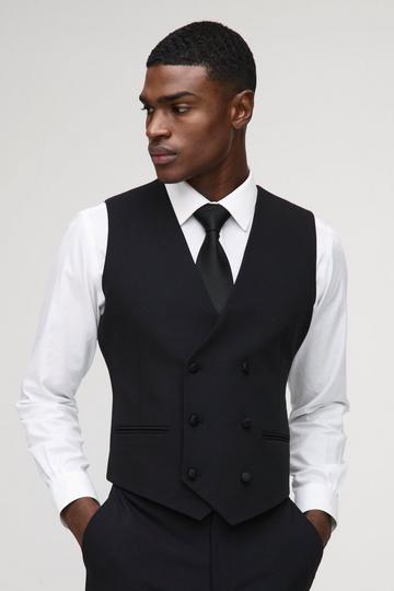 Slim Fit Double Breasted Waistcoat black