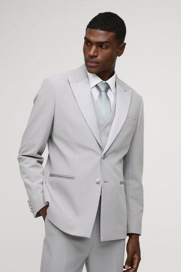 Straight Fit Satin Lapel Blazer grey