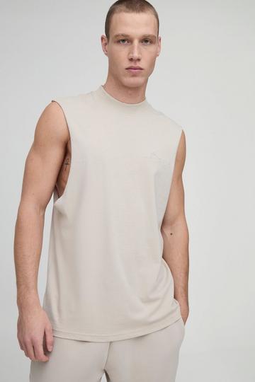 Basic Bm Signature Tank Top Met Grote Armgaten stone