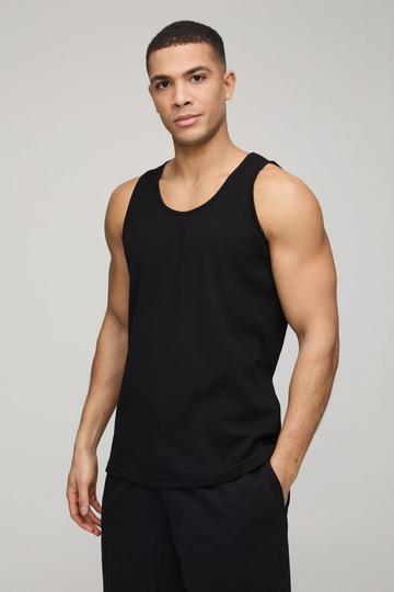 Black Regular Fit Basic Ribbed Vest