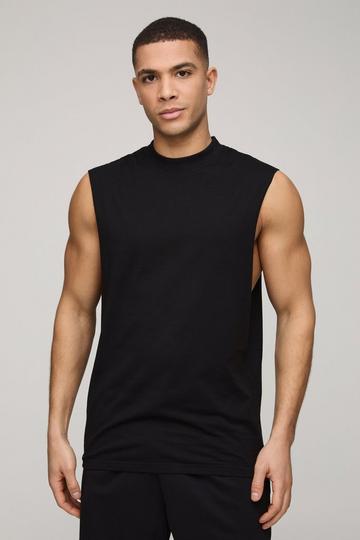 Regular Fit Basic Drop Armhole Extended Neck Tank black