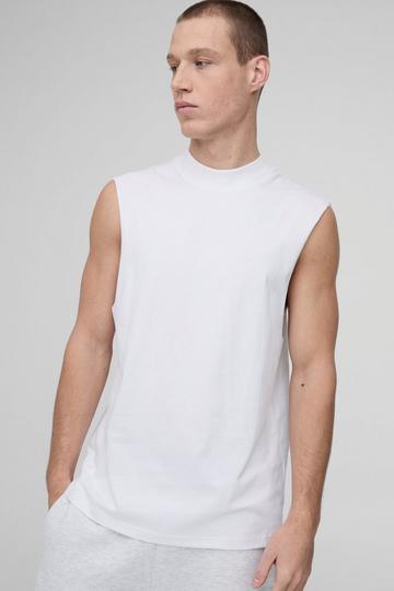 White Basic Drop Armhole Extended Neck Tank