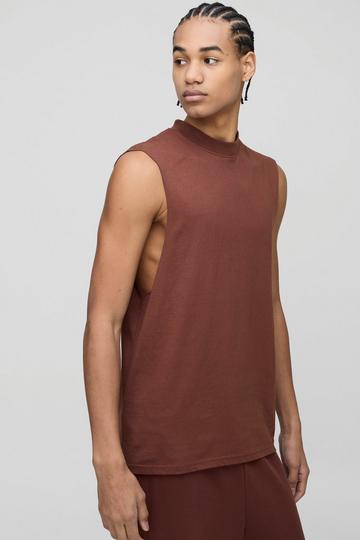 Basic Drop Armhole Extended Neck Tank chocolate