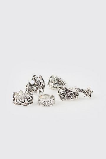 Silver Star And Skull Ring 5 pack