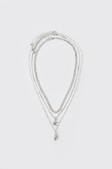 Silver Layered Lightning Bolt Necklace In Silver