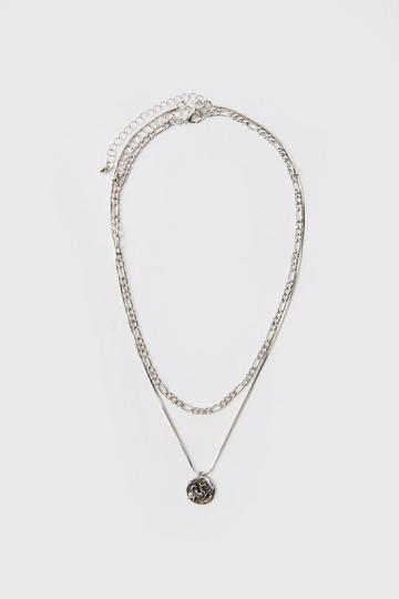 Layered Chain Pendant Necklace silver