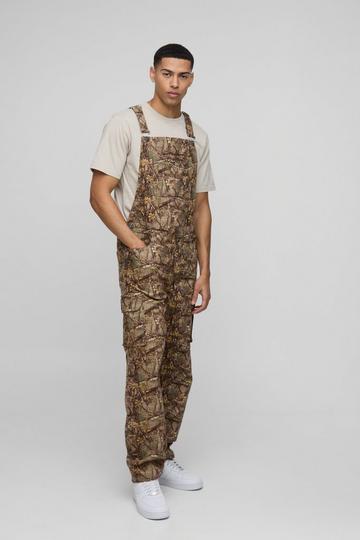 Forest Camo Cargo Pocket Relaxed Dungarees khaki