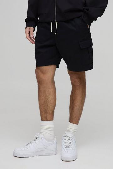 Elasticated Waist Black Relaxed Fit Cargo Shorts black