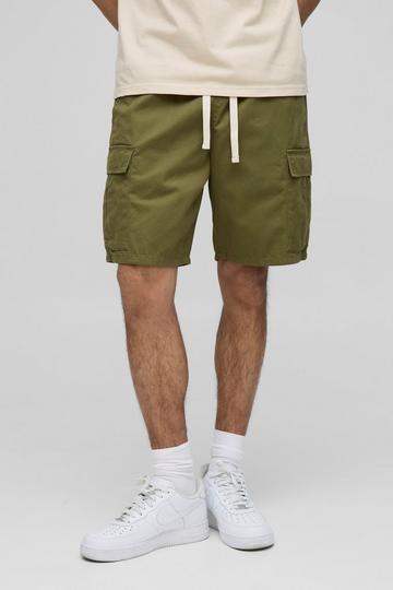 Baggy Khaki Cargo Shorts Met Elastische Taille khaki