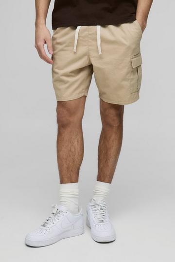 Zandkleurige Slim Fit Cargo Shorts Met Elastische Taille sand