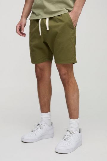 Elasticated Waist Slim Fit Twill Shorts khaki