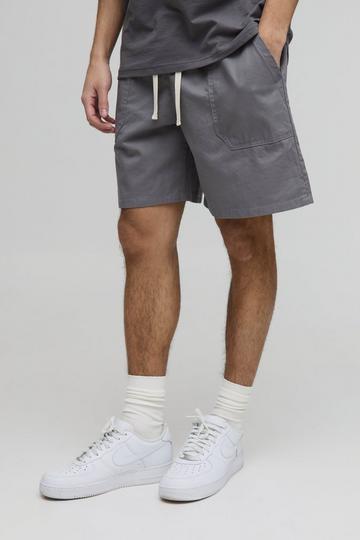 Elasticated Baggy Twill Split Hem Shorts grey