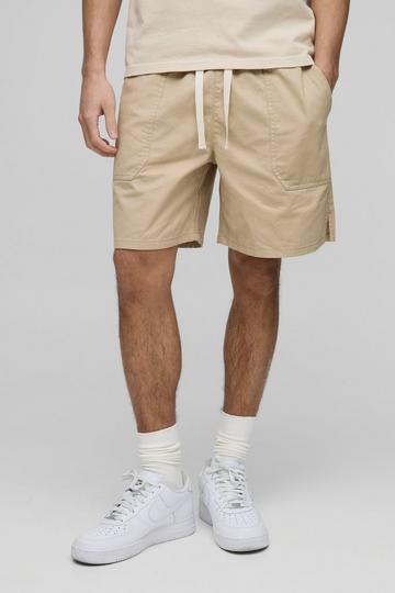 Elasticated Baggy Twill Split Hem Shorts sand