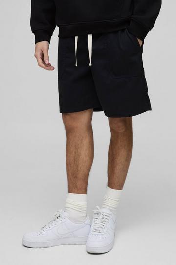 Elasticated Baggy Twill Split Hem Shorts black