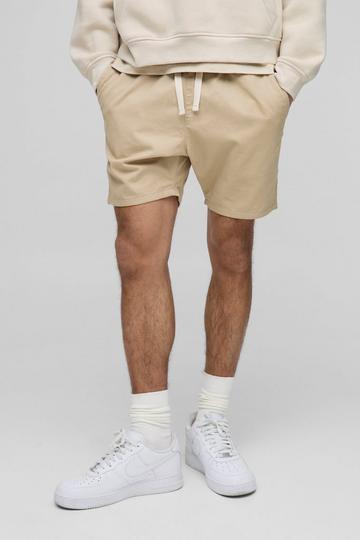 Elasticated Waist Slim Fit Twill Shorts sand