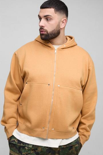 Plus Oversized Heavyweight Boxy Zip Thru Carpenter Hoodie taupe