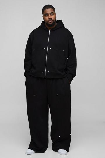 Plus Oversized Heavyweight Carpenter Wide Leg Tracksuit black