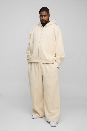 Stone Beige Plus Oversized Heavyweight Carpenter Wide Leg Tracksuit