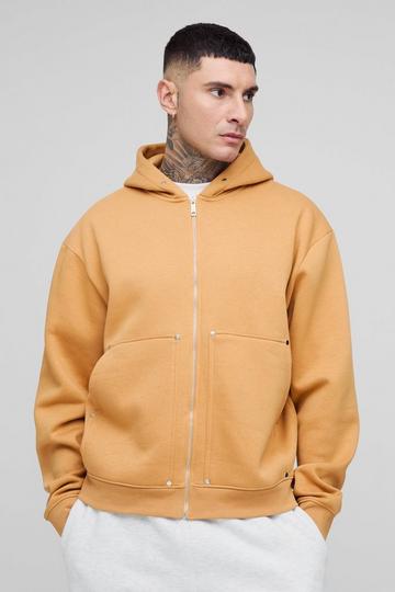 Tall Oversized Heavyweight Boxy Zip Thru Carpenter Hoodie taupe