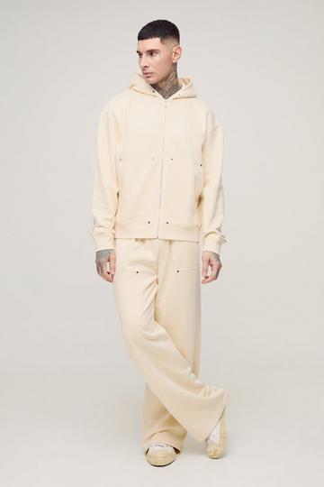 Stone Beige Tall Oversized Heavyweight Carpenter Wide Leg Tracksuit