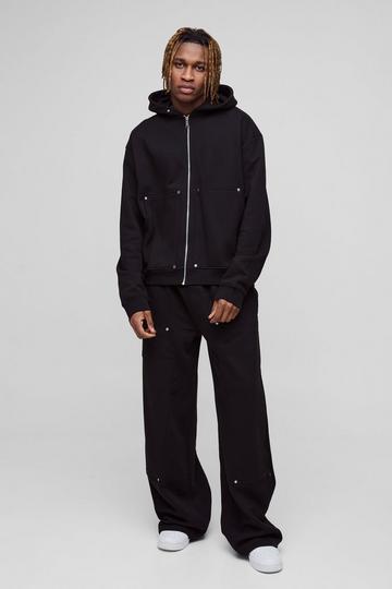 Tall Oversized Heavyweight Carpenter Wide Leg Tracksuit black