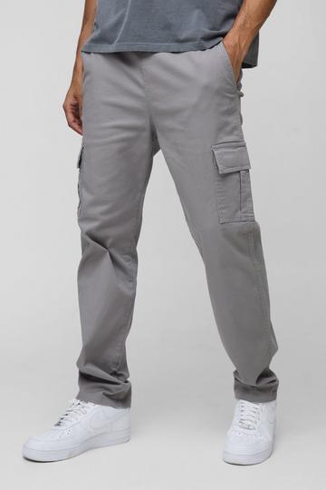 Elasticated Waist Straight Leg Cargo Trouser grey