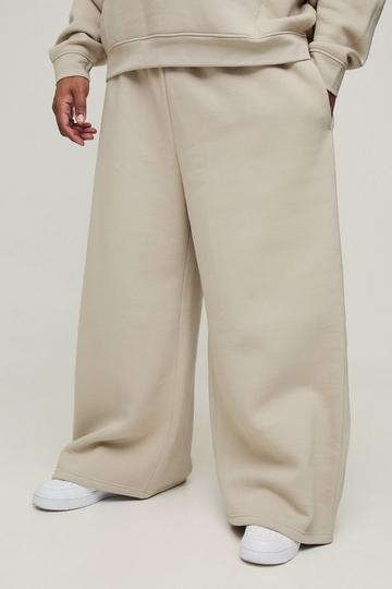 Stone Beige Plus 330GSM Extreme Wide Leg Basic Jogger