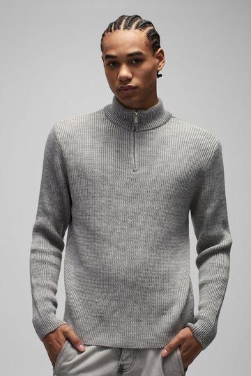 Regular Ribbed Stand Up Collar Knitted Jumper grey