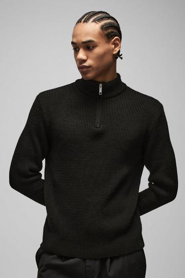 Regular Ribbed Stand Up Collar Knitted Jumper black