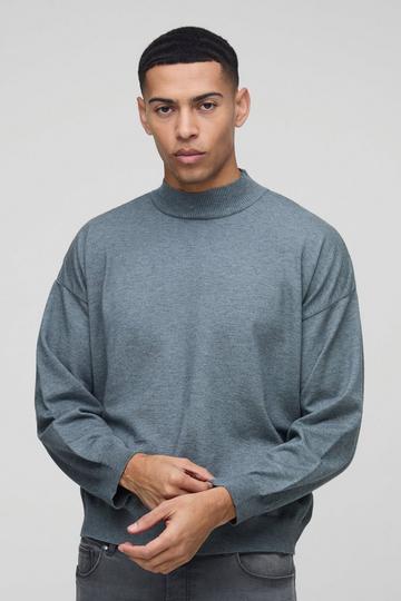 Relaxed Mock Neck Knitted Jumper charcoal