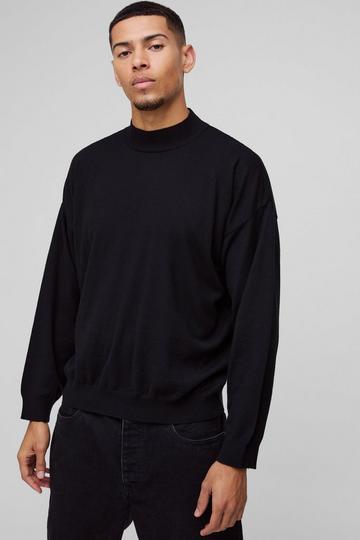 Relaxed Mock Neck Knitted Jumper black