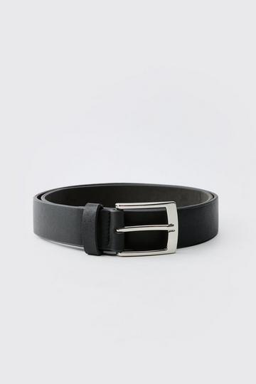 Faux Leather Textured Belt With Silver Buckle black