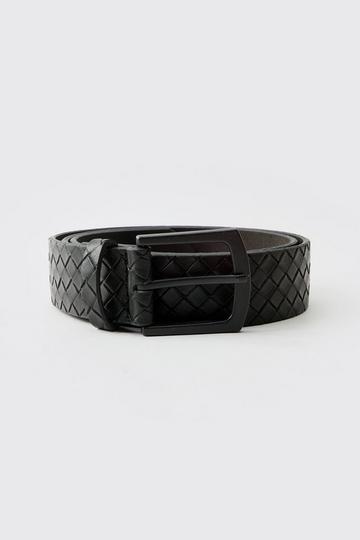 Black Faux Leather Woven Belt In Black