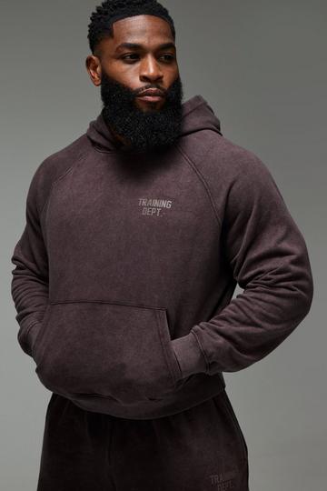 Man Active Gebleekte Boxy Training Dept. Hoodie chocolate